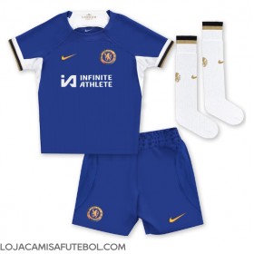 Camisa de Futebol Chelsea Raheem Sterling #7 Equipamento Principal Infantil 2023-24 Manga Curta (+ Calças curtas)
